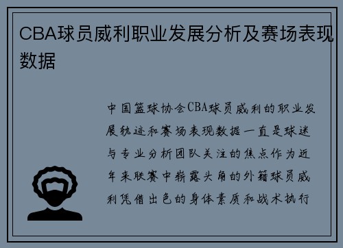 CBA球员威利职业发展分析及赛场表现数据